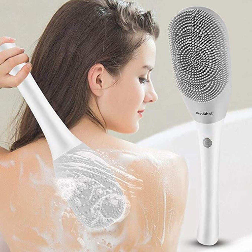 Electric Bath Brush Ipx7 Waterproof Silicone Body Bath Cleaning Brush Silicone Bath Instrumentwith Long Handle For Body Massager